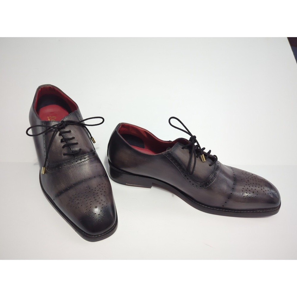 Lethato Men's Dress 9.5 Shoes Leather Medallion Toe Brogue Oxford Gray luxury
